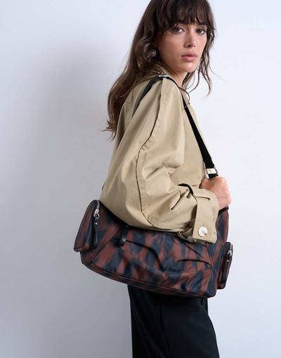 Topshop Topshop Cheryl large nylon crossbody bag in leopard-Black