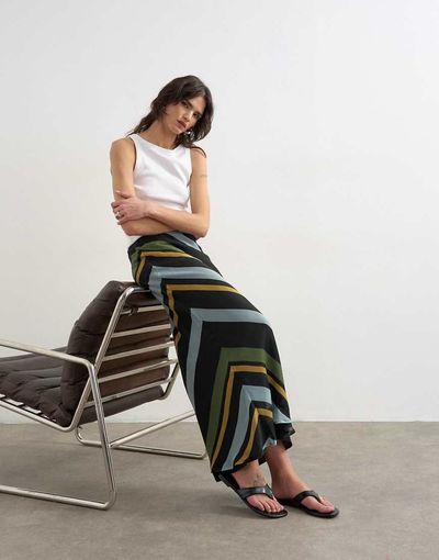 Topshop Topshop chiffon bias maxi skirt in bold stripe-Multi