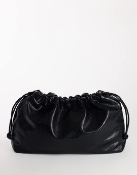 Topshop Topshop Chloe oversized ruched pouch clutch bag in black