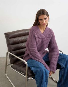 Topshop Topshop chunky knit shawl collar sweater in bruised purple