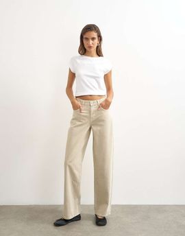 Topshop Topshop Cinch low rise relaxed jeans in oat-Neutral
