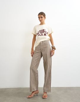 Topshop Topshop Cinch low rise relaxed jeans in tobacco and colbalt stripes-Blue