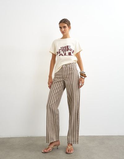Topshop Topshop Cinch low rise relaxed jeans in tobacco and colbalt stripes-Blue