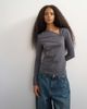 Topshop Topshop cinch neckline long sleeve top in gray - 3