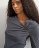 Topshop Topshop cinch neckline long sleeve top in gray - 4
