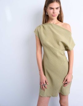 Topshop Topshop cinched waist grown on neck mini dress in green stripes