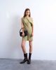 Topshop Topshop cinched waist grown on neck mini dress in green stripes - 2