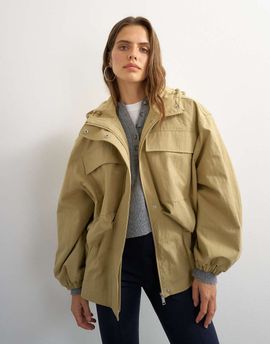 Topshop Topshop cinched waist hooded anorak in camel-Neutral