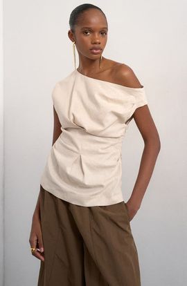 Topshop Topshop Cinched Waist Linen Blend Top