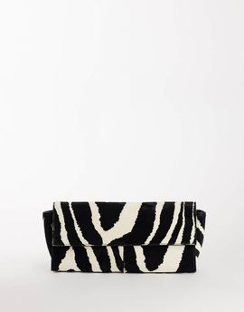 Topshop Topshop Clark medium hair on real leather fold over clutch bag in zebra-Black