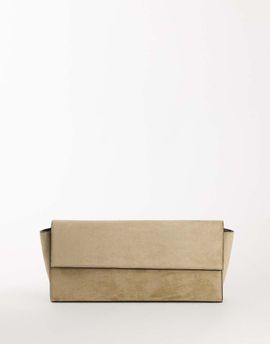 Topshop Topshop Clark medium suedette fold over clutch bag in sand-NEUTRAL