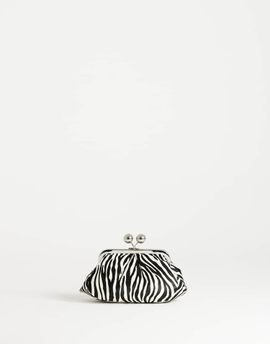 Topshop Topshop Clover hair on real leather clutch bag in zebra-Black