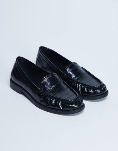 Topshop Topshop Coby ruched toe croc loafers in black