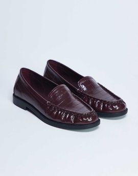 Topshop Topshop Coby ruched toe croc loafers in burgundy-Red