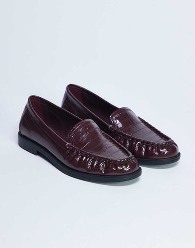 Topshop Topshop Coby ruched toe croc loafers in burgundy-Red