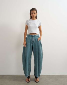 Topshop Topshop Cocoon Barrel mid rise jeans in green cast-Blue