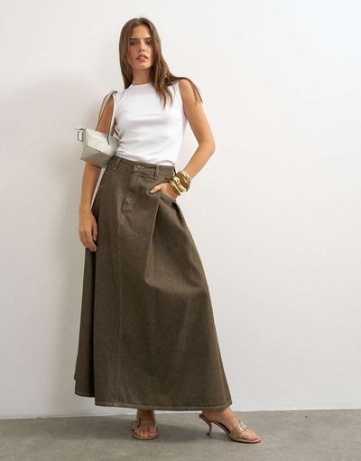 Topshop Topshop Cocoon maxi skirt in khaki-Green