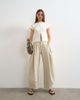 Topshop Topshop Cocoon mid rise barrel jean in oat-NEUTRAL - 3
