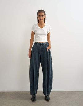 Topshop Topshop Cocoon mid rise barrel jeans in blue black