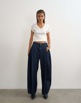 Topshop Topshop Cocoon mid rise barrel jeans in dark rinse-Blue