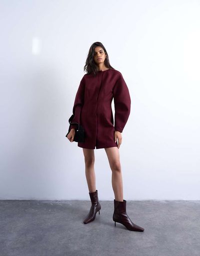 Topshop Topshop cocoon structured mini dress in woven port royale