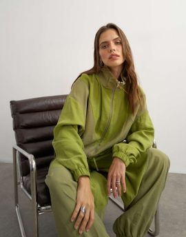 Topshop Topshop color block funnel neck track jacket in green - part of a set