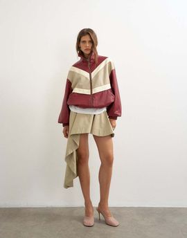 Topshop Topshop color block leather look track jacket in red