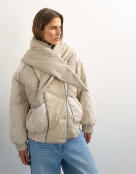 Topshop Topshop color block patch liner jacket with scarf in neutral