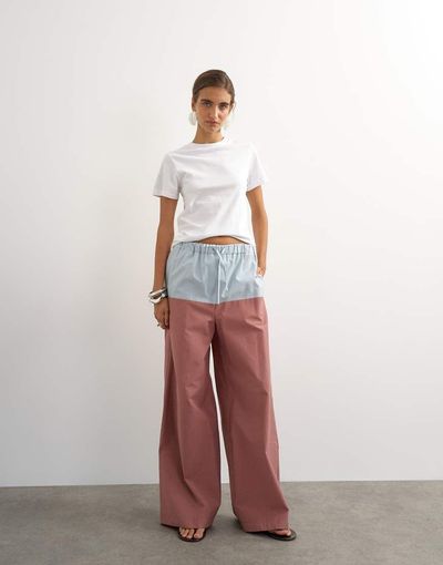 Topshop Topshop color block wide leg pants in blue and mauve - part of a set-No color