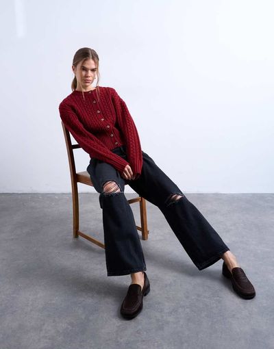 Topshop Topshop Column mid rise jeans with rips in washed black