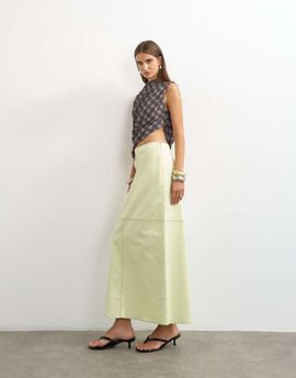 Topshop Topshop column midi skirt with contrast stitch detail in light green