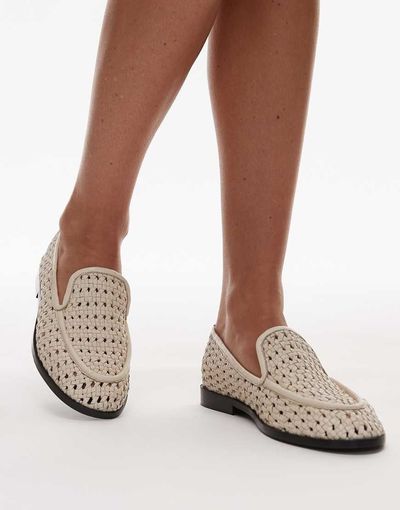 Topshop Topshop Connor real leather woven loafers in off-white