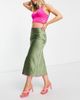 Topshop Topshop contrast satin midi skirt in pink and khaki-Green - 1