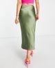 Topshop Topshop contrast satin midi skirt in pink and khaki-Green - 2