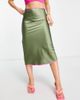 Topshop Topshop contrast satin midi skirt in pink and khaki-Green - 4