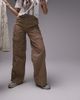 Topshop Topshop cord utility cargo straight leg pants in beige-Neutral - 4