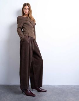 Topshop Topshop corduroy wide leg awkward length pants in brown