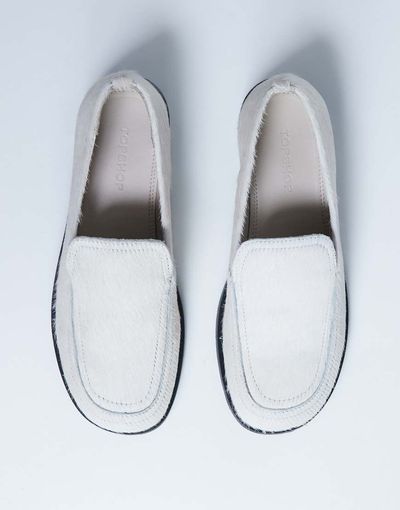 Topshop Topshop Corrie real leather flat shoe loafers in off-white pony