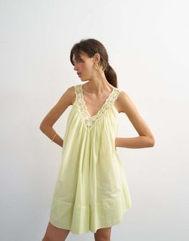 Topshop Topshop cotton deep v lace trapeze mini dress in washed lime-Green