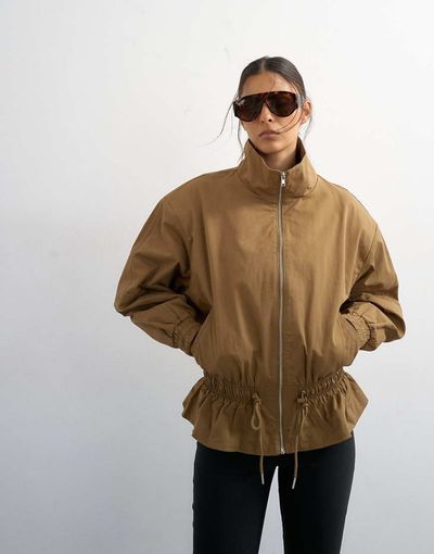 Topshop Topshop cotton toggle waist zip up jacket in khaki-Green