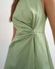 Topshop Topshop cotton twill racer neck maxi dress with tuck side detail in sage green - 3