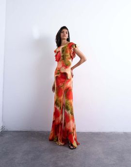 Topshop Topshop cowl back flutter sleeve maxi dress in abstract floral-Multi