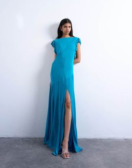 Topshop Topshop cowl back flutter sleeve maxi dress in Air Force blue