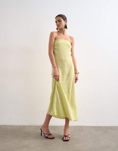 Topshop Topshop cowl back strapless midaxi dress in buttermilk yellow