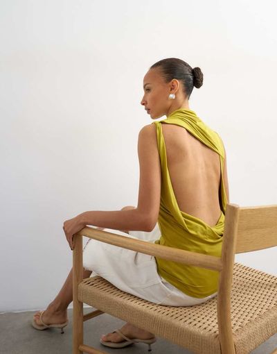 Topshop Topshop cowl drape back top in chartreuse-Yellow