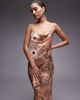 Topshop Topshop cowl maxi slip dress in winding black floral-pink - 2