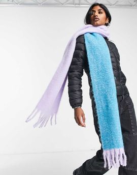 Topshop Topshop cozy color block scarf in blue and lilac