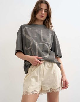 Topshop Topshop crinkle lace trim shorts in ecru-White