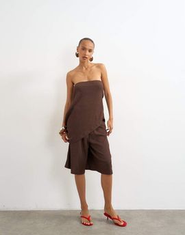 Topshop Topshop crinkle longline board shorts in chocolate-Brown