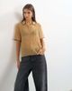 Topshop Topshop crinkle polo shirt with black tipping in mocha-Brown - 1